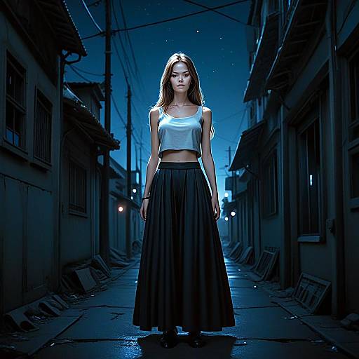 Dark Illustrious Digital Illustration of Woman in Night Alley