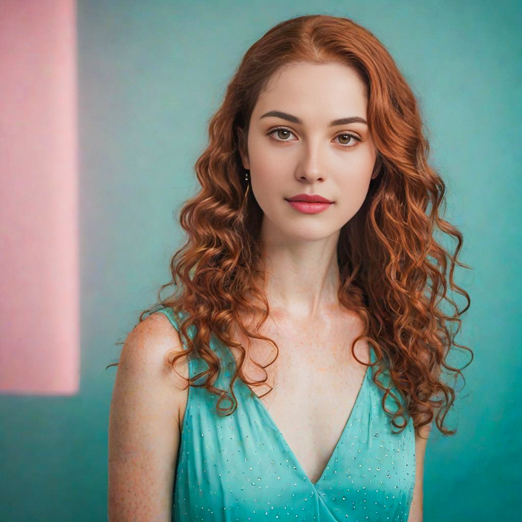 Young Woman with Curly Red Hair in Green Dress Young Woman with Curly Red Hair in Green Dress
