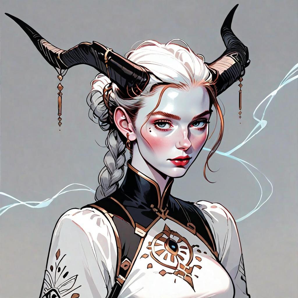 Fantasy Portrait of Woman with Horns and Mystical Eye Emblem