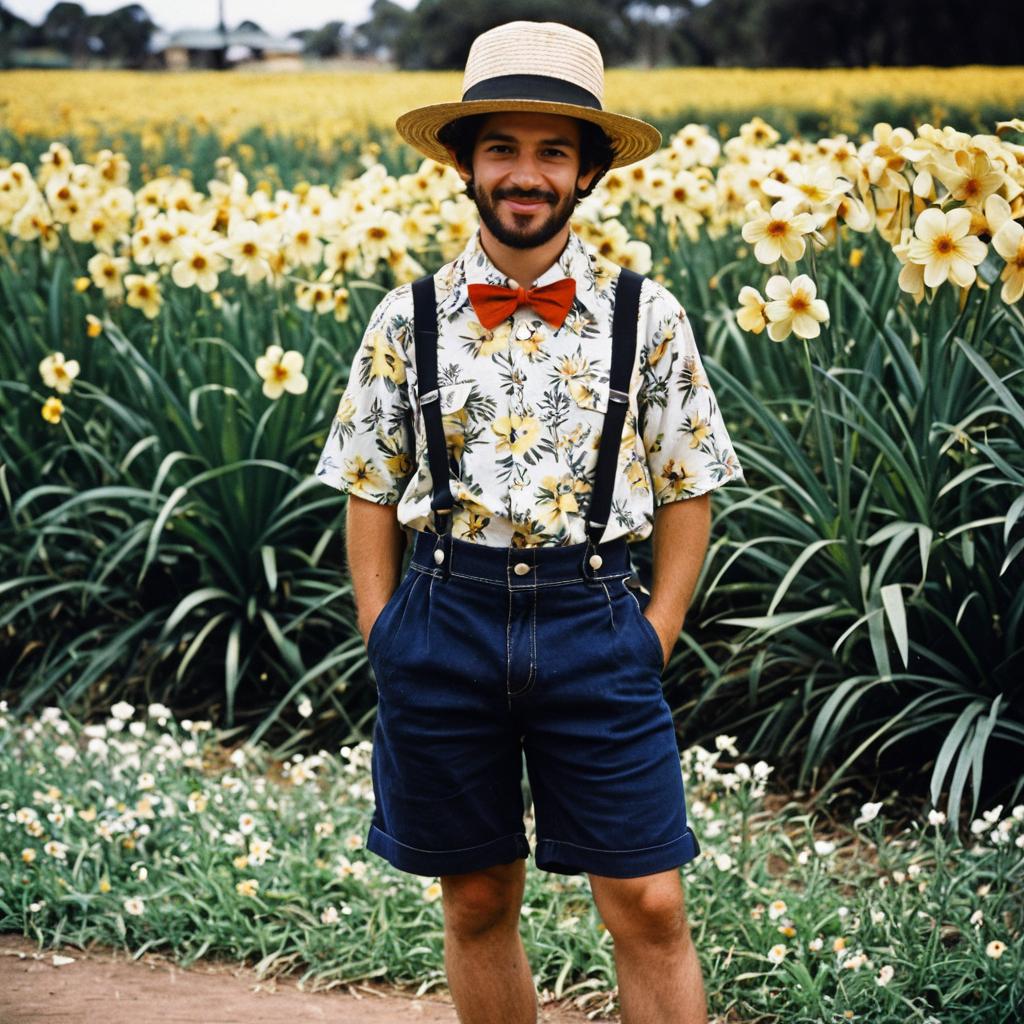 Man in Floral Shirt in Flower Field Man in Floral Shirt in Flower Field