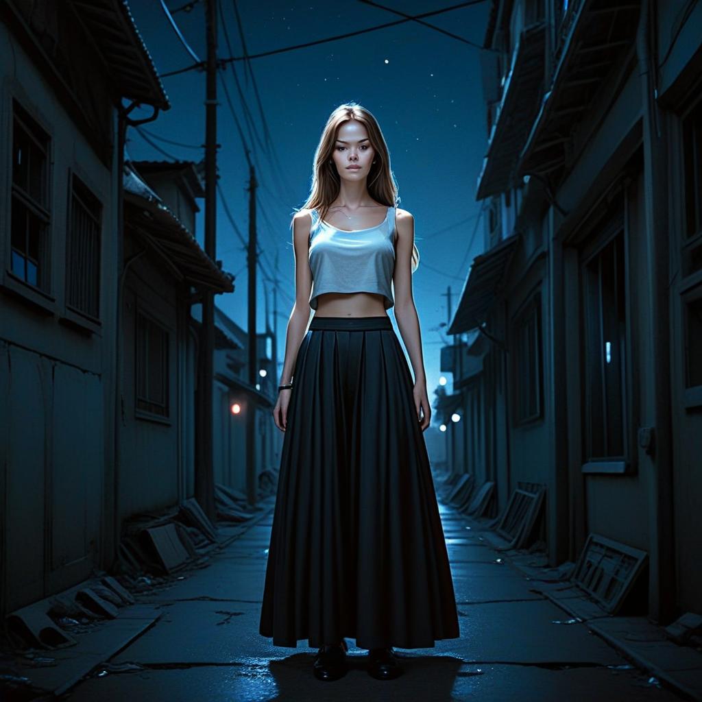 Dark Illustrious Digital Illustration of Woman in Night Alley