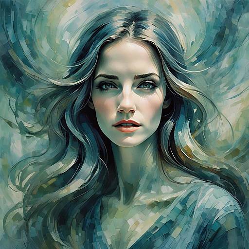 Digital Portrait of Woman in Mosaic Style with Flowing Hair