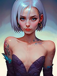 Stylized Portrait of a Young Woman with Silver Hair
