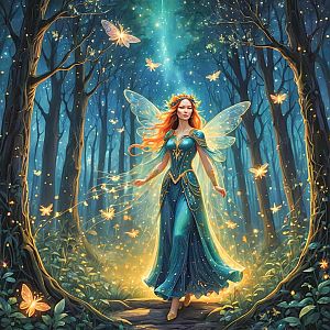 Woman with Wings in Enchanted Forest