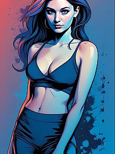 Confident Woman in Sporty Outfit with Abstract Colors