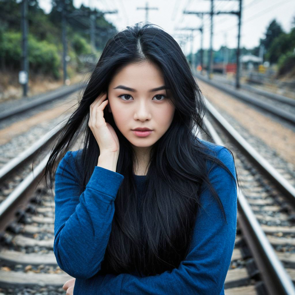 Young Woman on Railroad Tracks Young Woman on Railroad Tracks