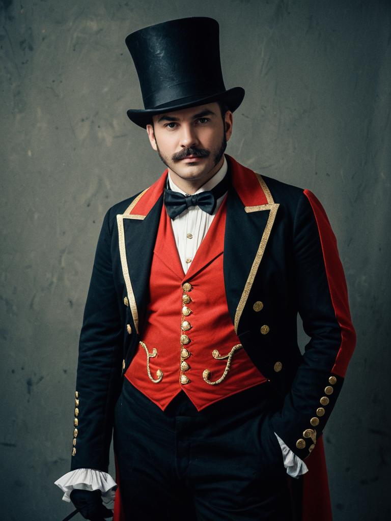 Man in Ringmaster Costume Cosplay Festival Portrait Photorealistic