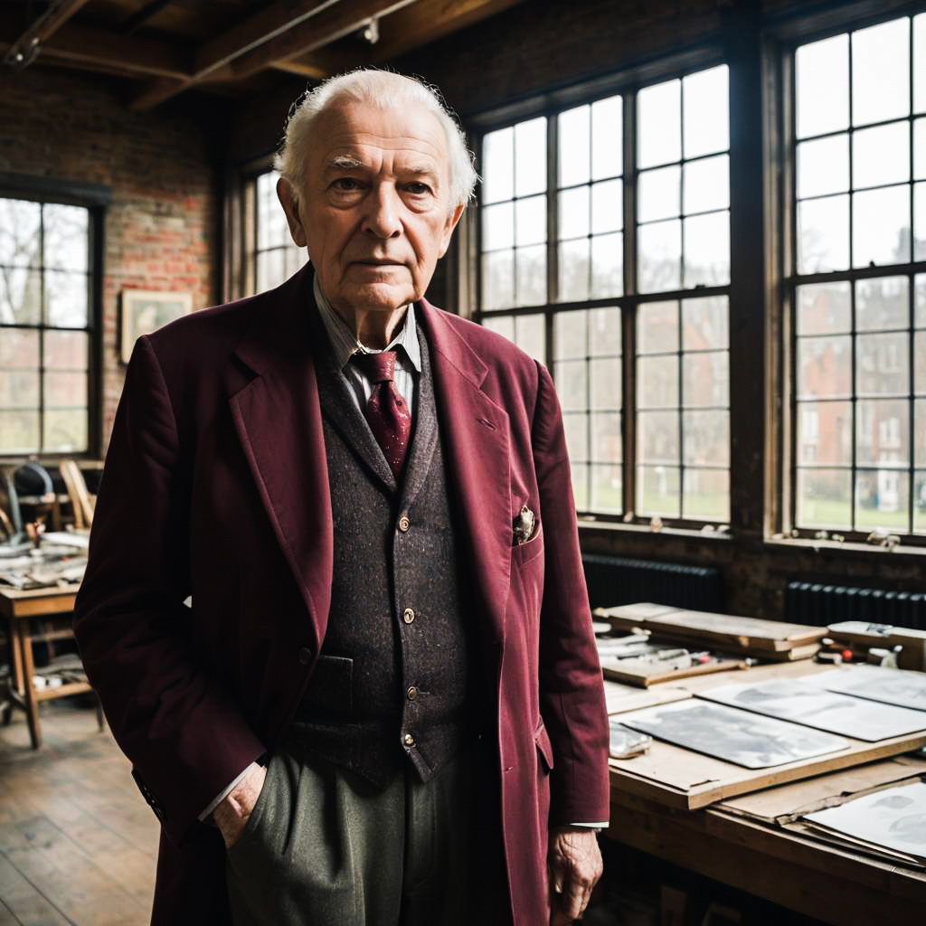 Elderly Man in Vintage Studio with Art Supplies