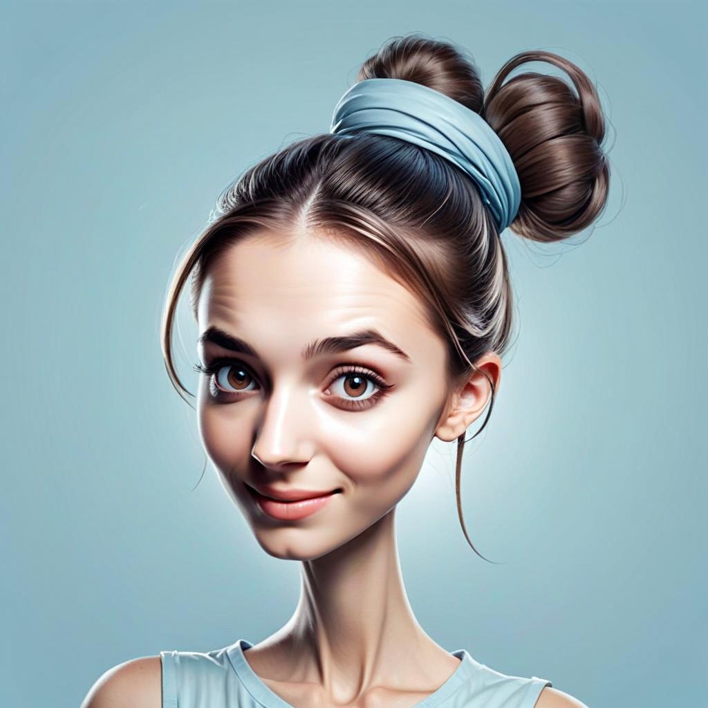 Digital Portrait of Woman with Blue Hairband and High Bun