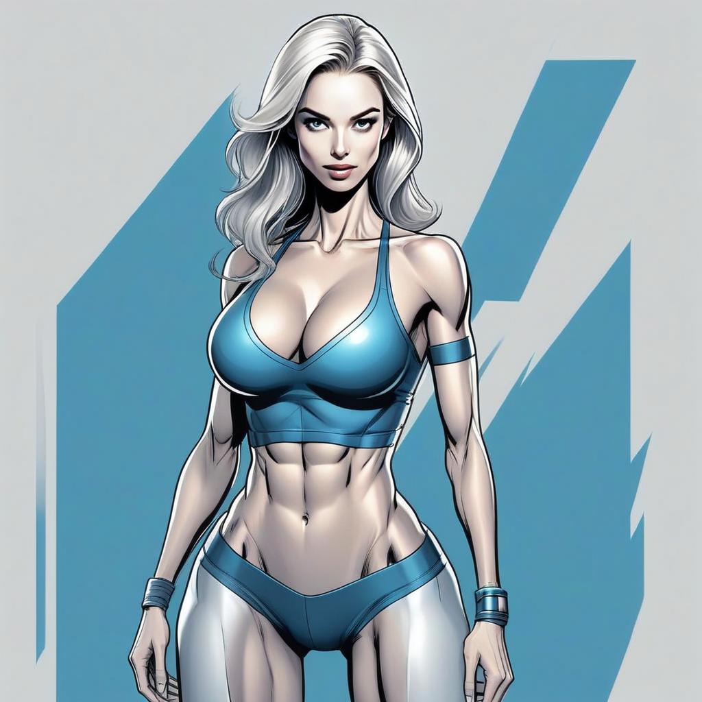 Fit Woman with Silver Hair in Dynamic Comic Style