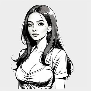 Black and white illustration of a confident young woman