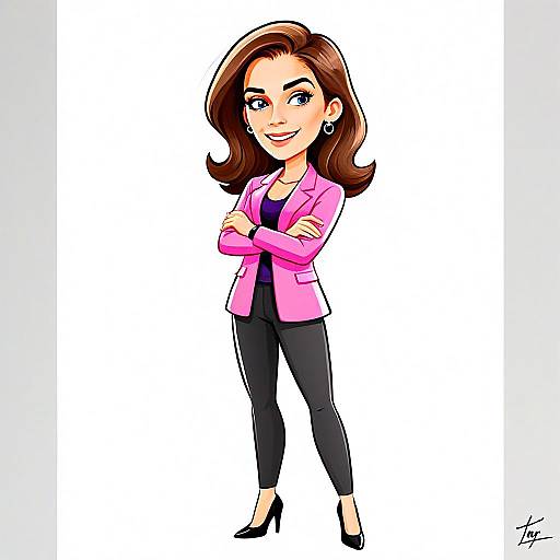 Confident Woman Cartoon Caricature in Pink Blazer