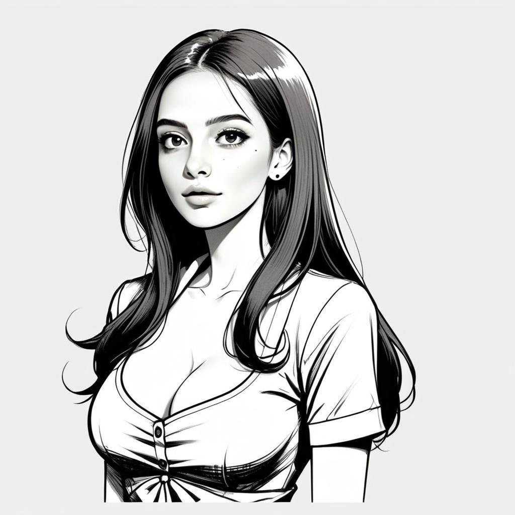 Black and white illustration of a confident young woman