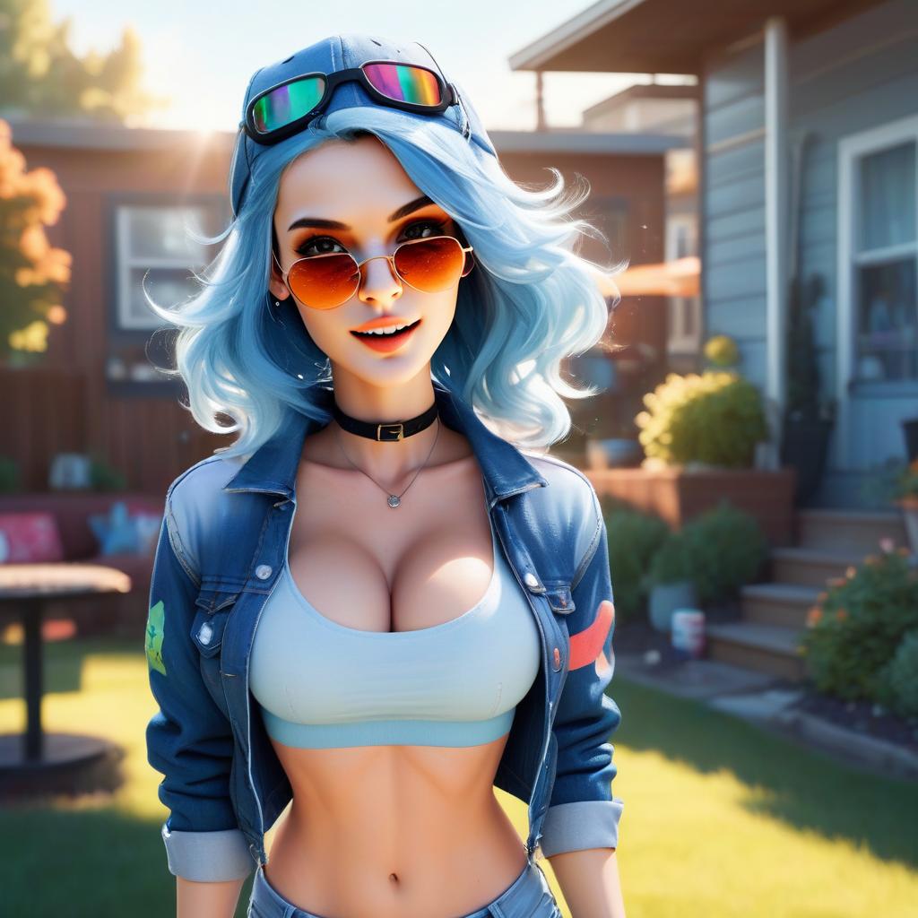 Confident young woman with blue hair in stylish casual fashion Confident young woman with blue hair in stylish casual fashion