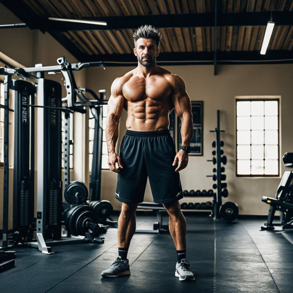 Muscular Man in Modern Gym