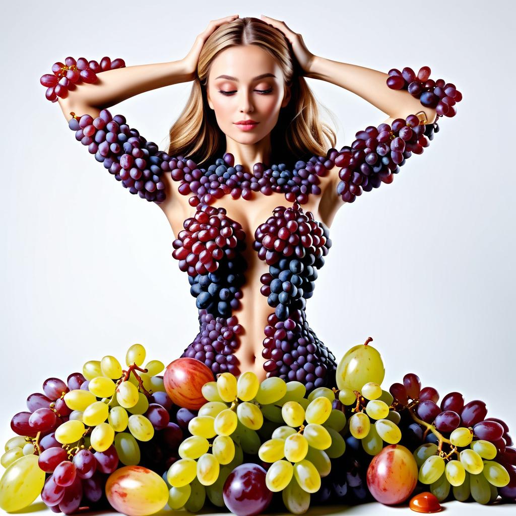 Elegant Woman with Creative Grape Art Fusion