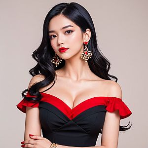 Stylish Woman in Elegant Off-Shoulder Dress