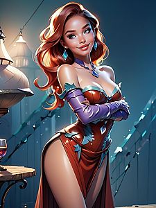 Fantasy Woman in Elegant Red Dress Digital Artwork