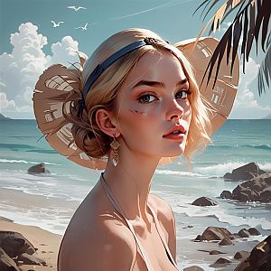 Young Woman by the Seaside - Digital Painting