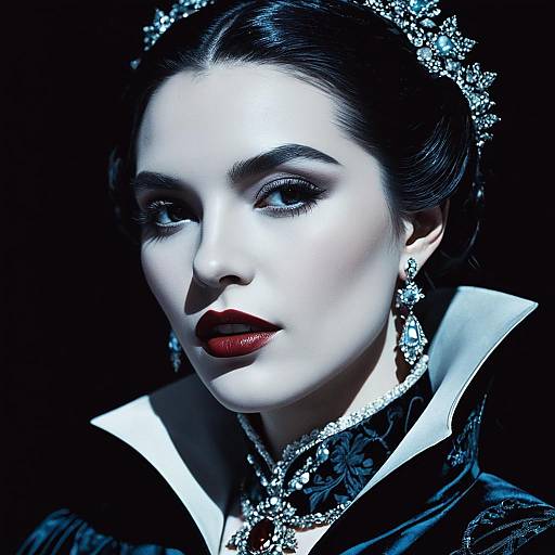 Gothic Aristocratic Woman Portrait with Elegant Jewelry and Dramatic Makeup
