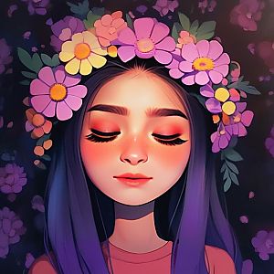 Young Woman with Purple Hair and Floral Crown