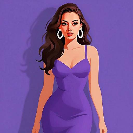 Stylish Woman in Purple Dress Digital Illustration