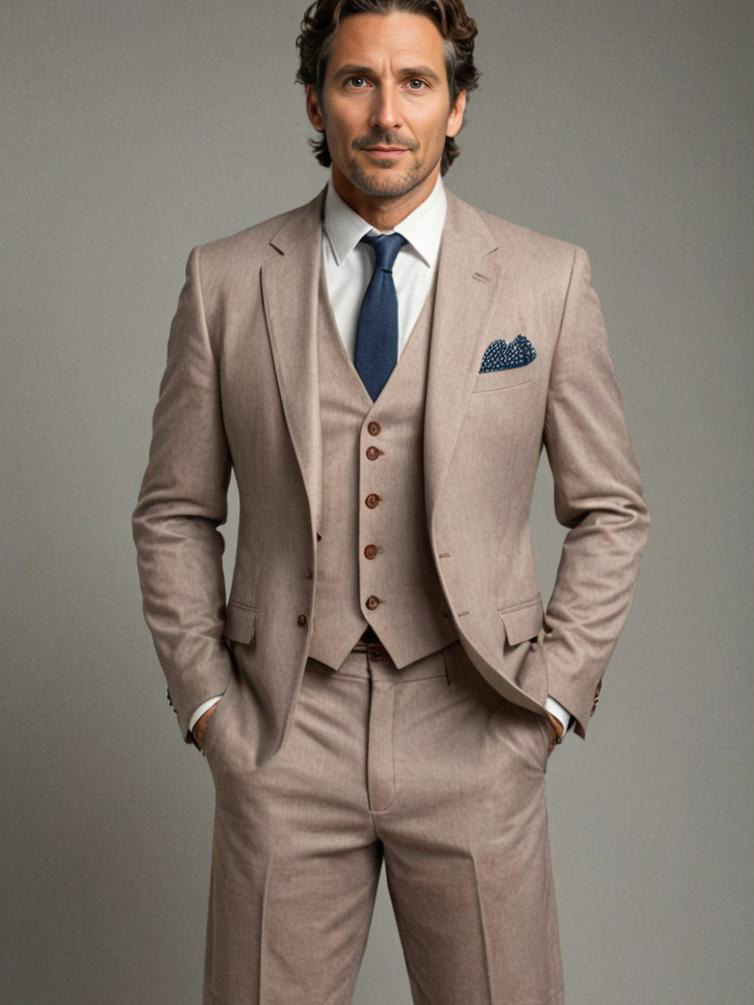 Man in Taupe Three-Piece Suit