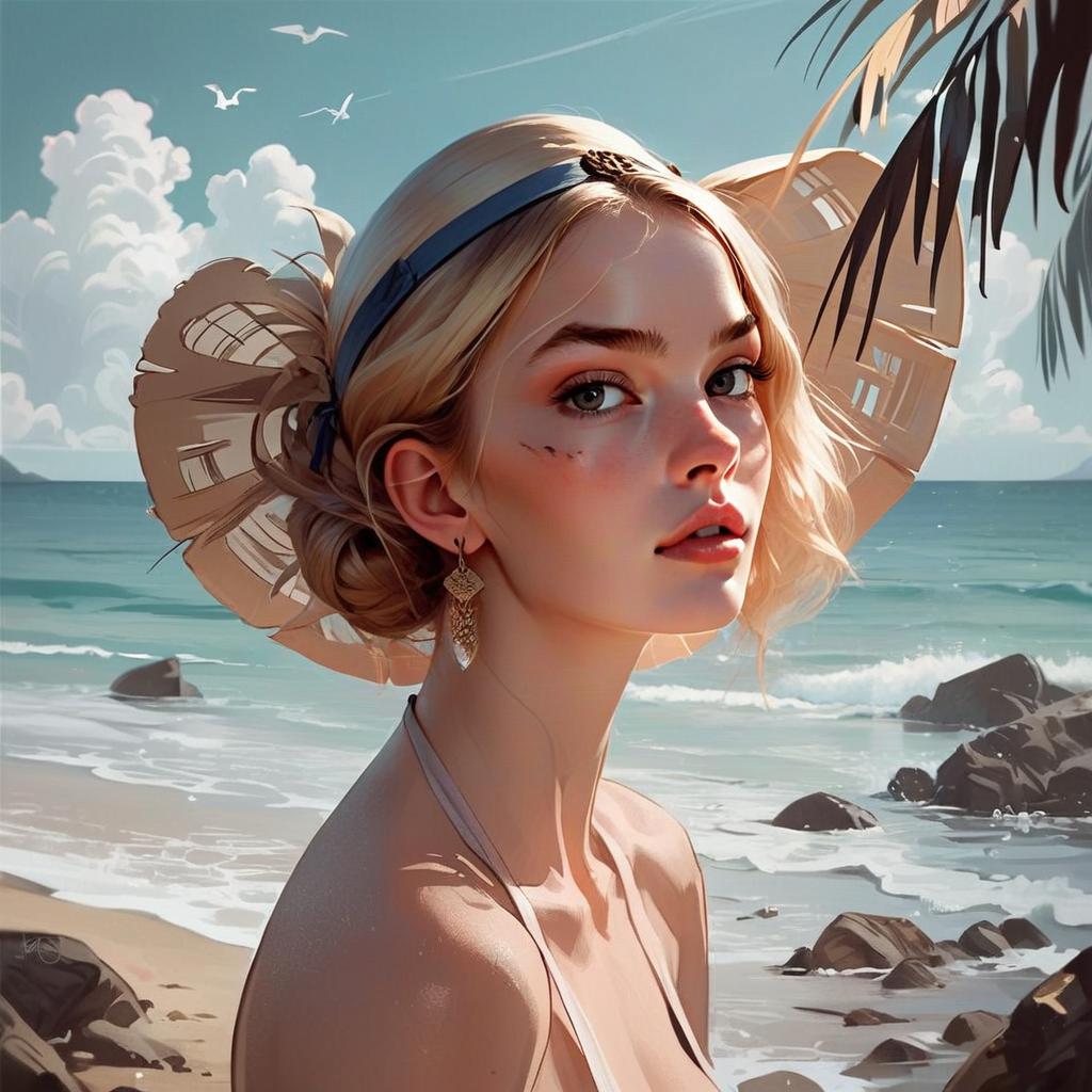 Young Woman by the Seaside - Digital Painting
