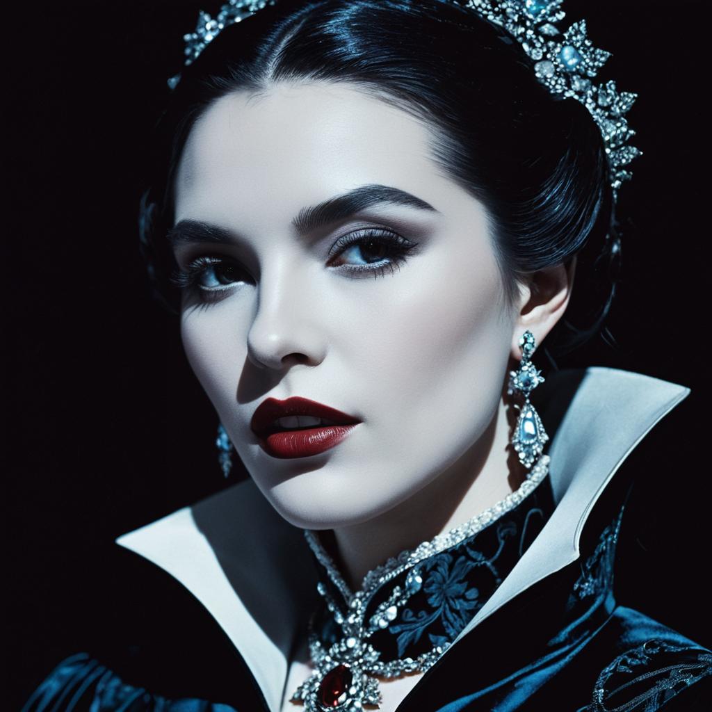 Gothic Aristocratic Woman Portrait with Elegant Jewelry and Dramatic Makeup