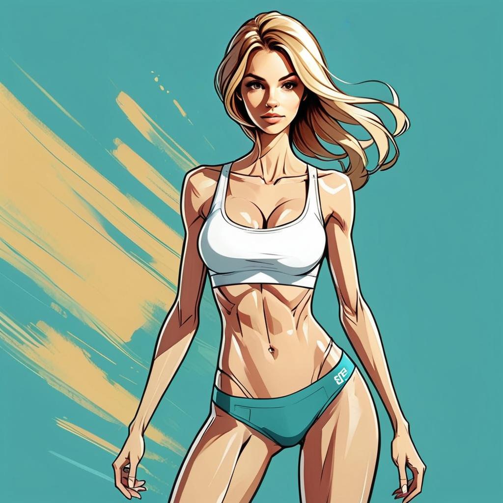 Fit Woman in Sportswear - Dynamic Digital Illustration