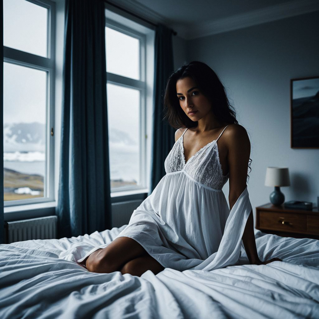 Woman in White Nightgown in Serene Room Woman in White Nightgown in Serene Room