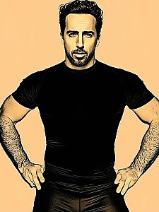 Stylized Portrait of Confident Man with Curly Hair