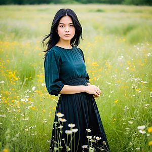 Serene Woman in Wildflower Field