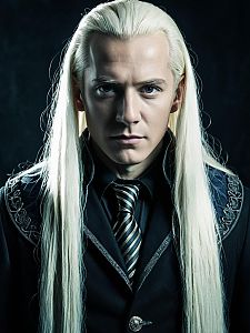 Man Wearing Lucius Malfoy Costume in Photorealistic Harry Potter Style Studio Portrait