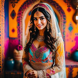 Young Woman in Vibrant Traditional Outfit