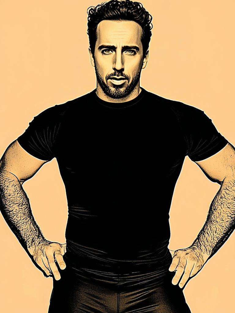 Stylized Portrait of Confident Man with Curly Hair