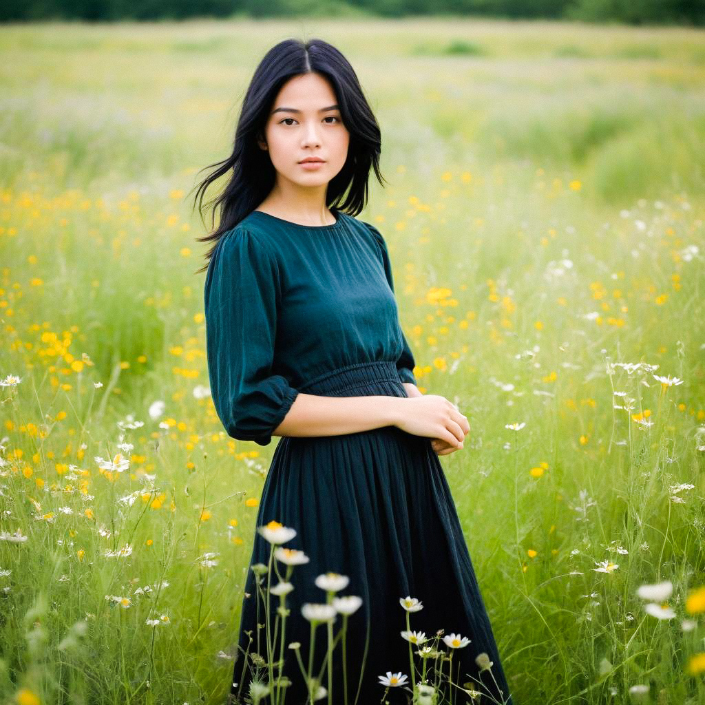 Serene Woman in Wildflower Field