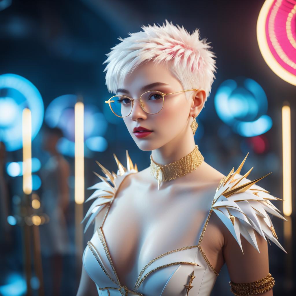 Futuristic Woman with Platinum Hair and Glasses