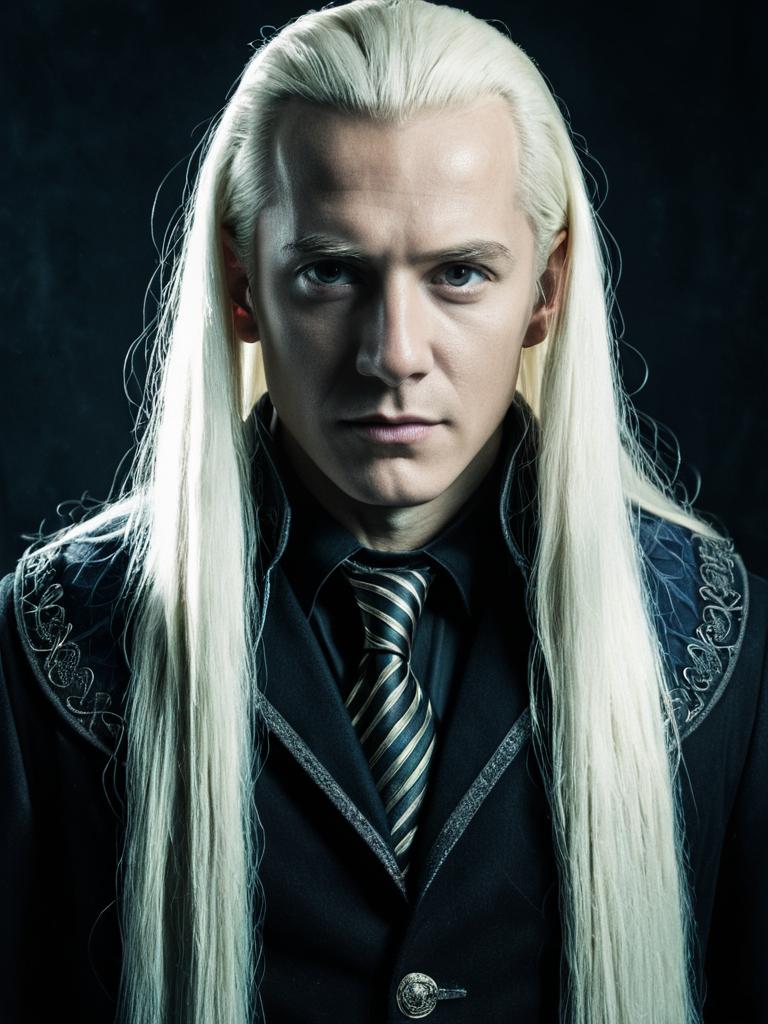 Man Wearing Lucius Malfoy Costume in Photorealistic Harry Potter Style Studio Portrait