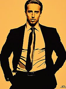 Confident Man in Black Suit on Yellow Background