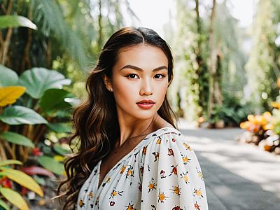 Confident Woman in Tropical Setting