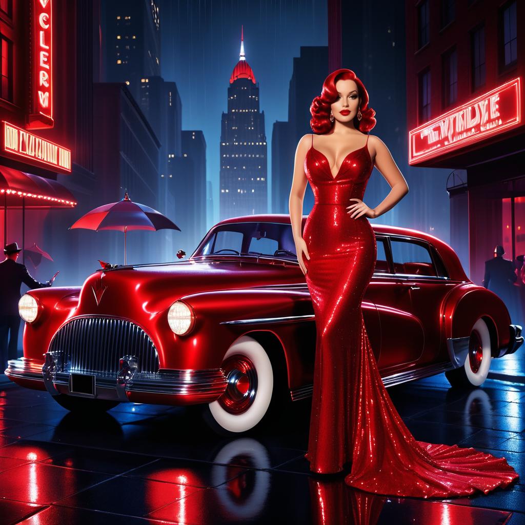 Glamorous Jessica Rabbit Costume in Neon Cityscape