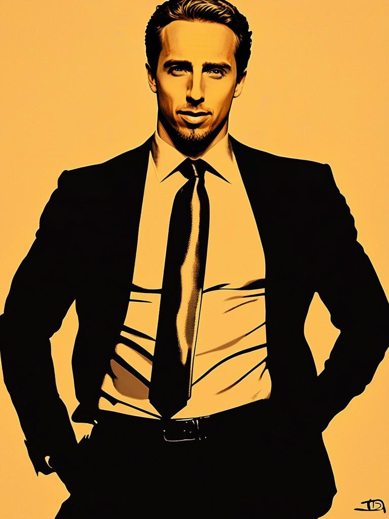 Confident Man in Black Suit on Yellow Background
