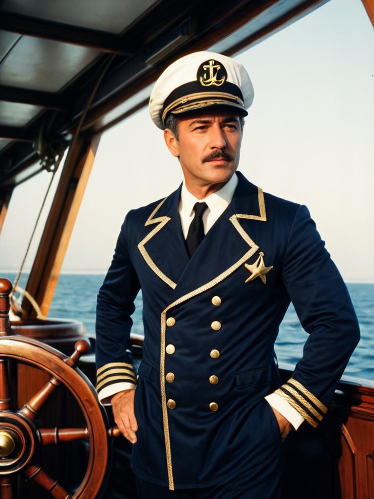 Man in Ship Captain Costume with Cinematic Realism Nautical Heroic Portrait