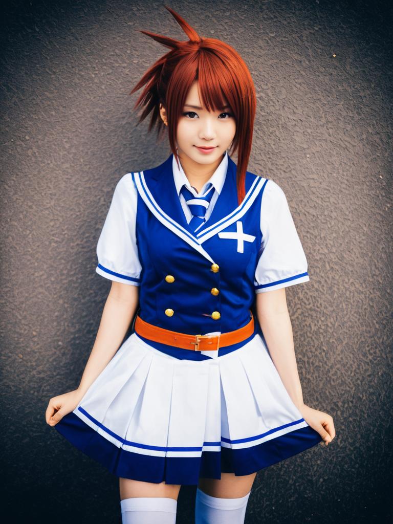 Woman Cosplay Wearing Misaka Mikoto Costume Realistic Photo