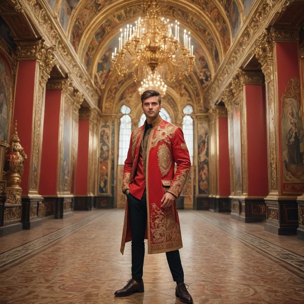 Man in Elaborate Period Costume in Kremlin-like Interior