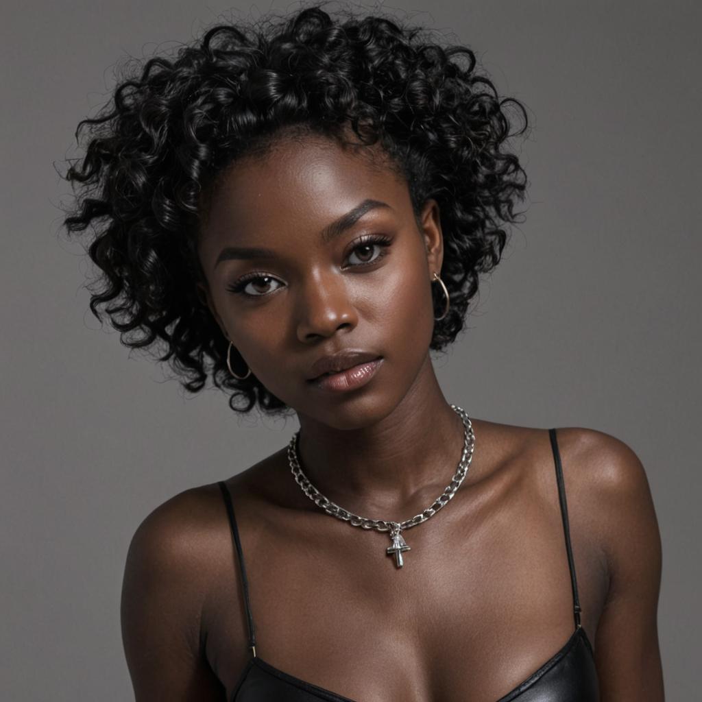 Elegant Woman with Curly Hair in Black Top