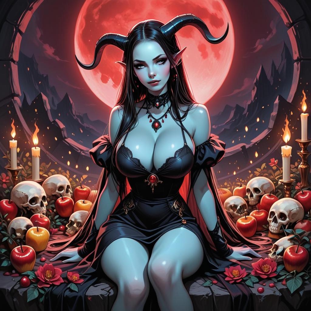Blue-Skinned Woman in Gothic Fantasy Setting Blue-Skinned Woman in Gothic Fantasy Setting