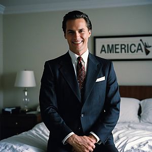Confident Man in Suit on Bed