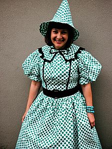 Vintage Green Polka Dot Fancy Dress Outfit with Pointed Hat